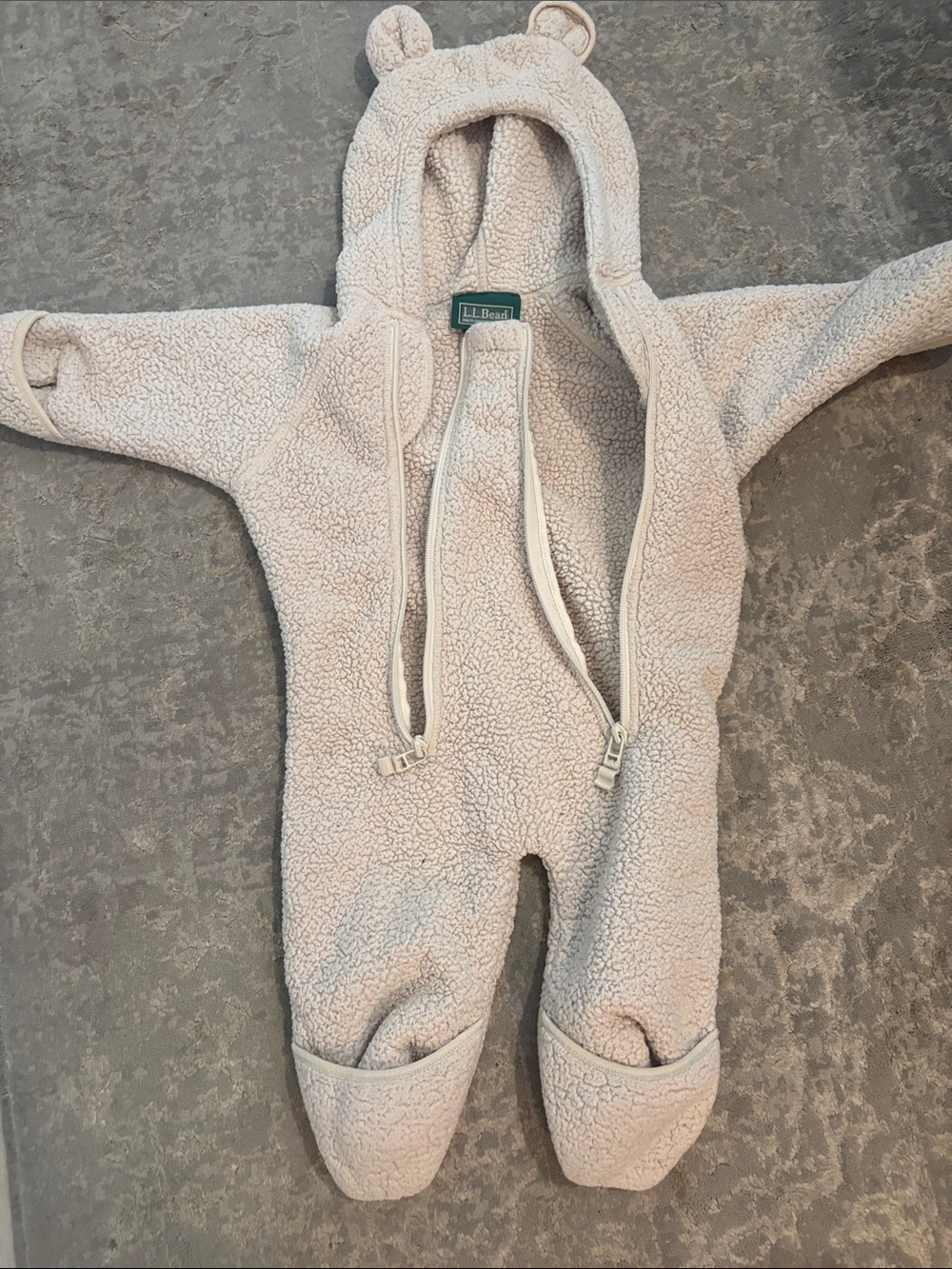 L.L. Bean Beige Sherpa Baby One-Piece with Hood